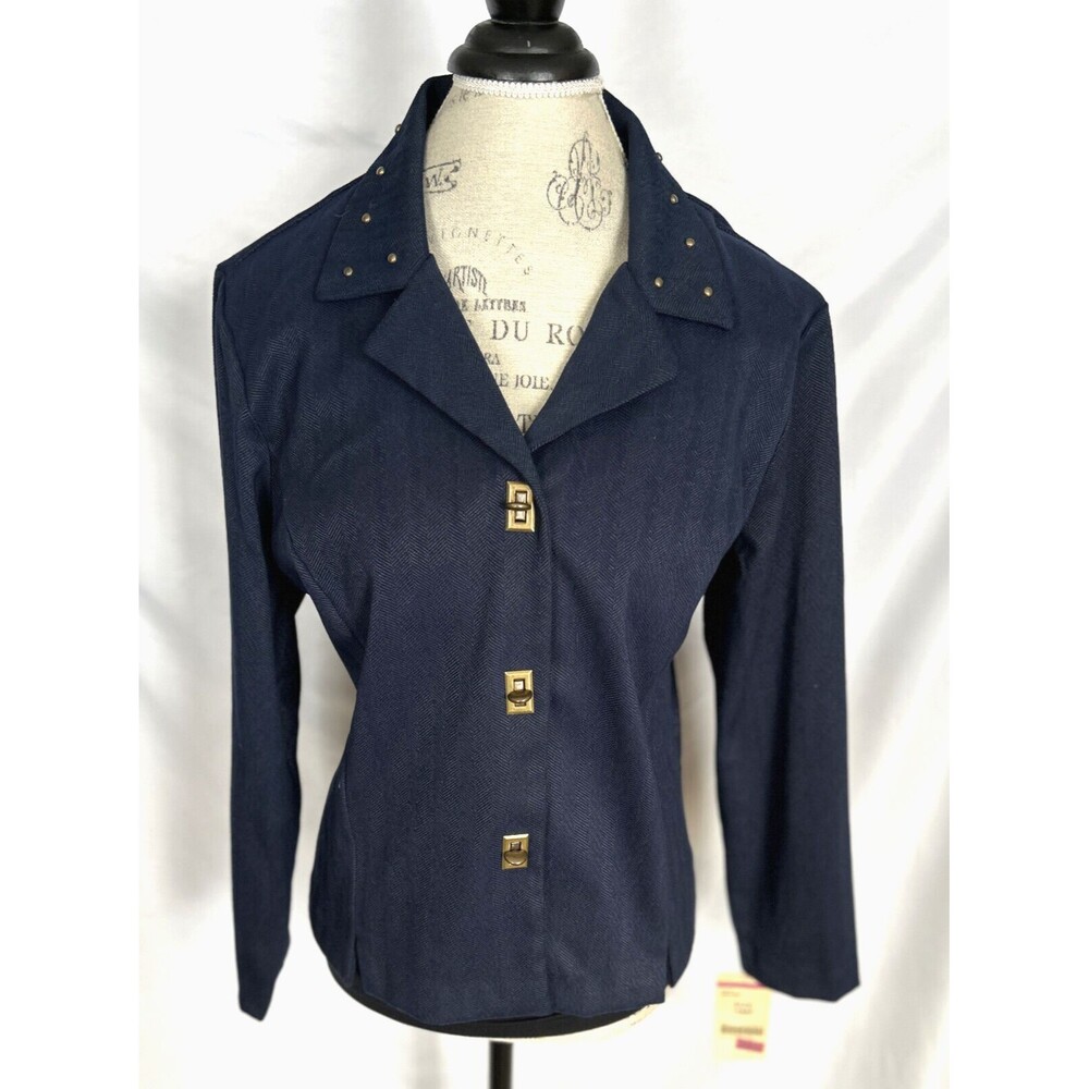 VINTAGE Women's SAG HARBOR Jacket Sz 16MP Gold Studs Buttons BNWT Blue Blazer 🎁